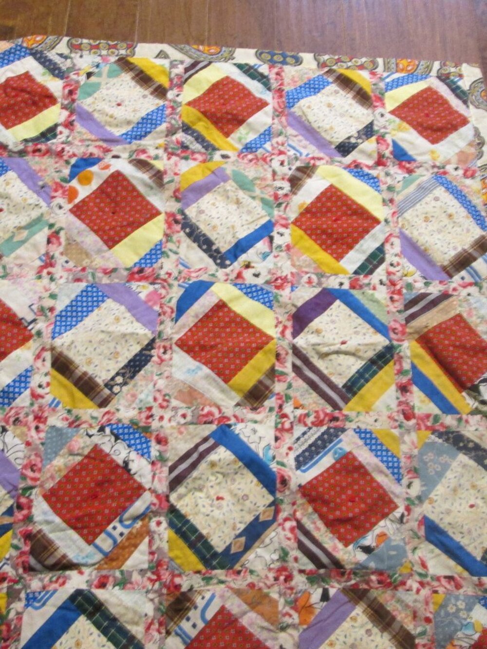 vintage handmade quilt colorful lightweight reversible 40 x54